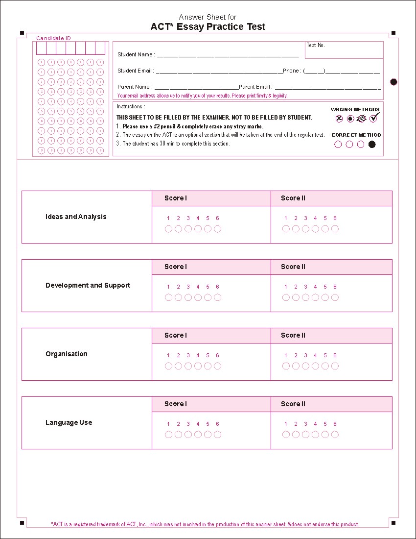 ACT OMR Sheet 2 Template